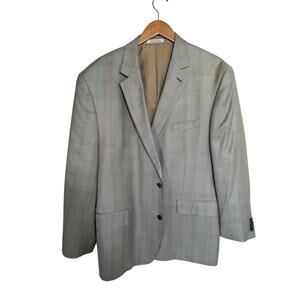 Michael Kors Mens Suit Jacket Sportscoat Beige Blue Plaid Size 48R Silk Wool